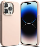 iPhone 14 Pro Max Case | Silicone - Light pink silicone case shown from the back and front on an iPhone 14 Pro Max.