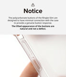 iPhone 14 Pro Case | Slim - Informational notice explaining that the lifted button design is intentional for tactile response.