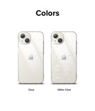 iPhone 14 Case | Air - Two iPhone 14 phones shown side-by-side, one in a clear case and one in a glitter clear case.
