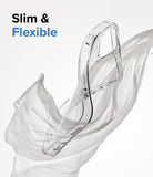 iPhone 14 Case | Air - Clear phone case wrapped in flowing white fabric with the text Slim & Flexible.