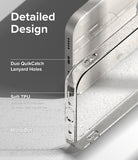 iPhone 14 Case | Air - Close-up of a clear, glittery phone case highlighting lanyard holes, soft TPU material, and micro-dots.