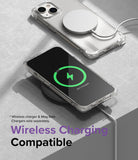 iPhone 14 Case | Fusion Bumper - Clear iPhone 14 case shown charging with a MagSafe puck and a wireless charging pad.