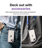iPhone 14 Case | Fusion Bumper - Two iPhone 14 phones in purple bumper cases worn around the neck with branded straps.