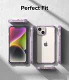 iPhone 14 Case | Fusion Bumper - Purple bumper case shown from multiple angles on a white background with "Perfect Fit" text.