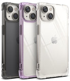 iPhone 14 Case | Fusion Bumper - Three iPhone 14 cases in black, purple, and clear, showcasing transparent backs and bumpers.