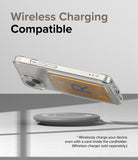 iPhone 14 Case | Fusion Card - Clear iPhone 14 case with a card inside, hovering above a wireless charging pad.