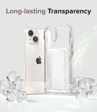 iPhone 14 Case | Fusion Card - Clear iPhone 14 case with card slot standing among ice cubes against a light background.