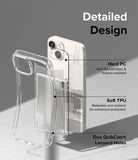 iPhone 14 Case | Fusion Card - Clear phone case showing hard PC, soft TPU, and lanyard hole features on an iPhone 14.