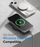 iPhone 14 Case | Fusion Matte - iPhone 14 in a clear case charging wirelessly on a pad and with a MagSafe charger.
