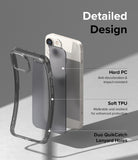 iPhone 14 Case | Fusion Matte - Exploded view of phone case showing hard PC, soft TPU layers, and lanyard holes.