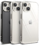 iPhone 14 Case | Fusion Matte - Three iPhone 14 phones in matte black, frosted, and clear Fusion cases lined up diagonally.