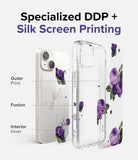 iPhone 14 Case | Fusion Design - Exploded view of a floral iPhone case showing outer, fusion, and interior printing layers.