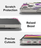 iPhone 14 Case | Fusion Design - Close-ups of a clear phone case highlighting camera protection, raised screen bezels, and precise port cutouts.