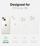 iPhone 14 Case | Fusion Design - Comparison chart showing iPhone 14 compatibility with a green checkmark versus other models.