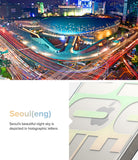 iPhone 14 Case | Fusion Design - Seoul night cityscape with light trails above a close-up of a holographic iPhone case.
