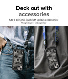 iPhone 14 Case | Fusion-X - Two people wearing camouflage iPhone 14 cases on lanyards against blue jeans and a grey shirt.