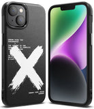 iPhone 14 Plus Case | Onyx Design - Black phone case with a large white brushstroke X and technical error text.