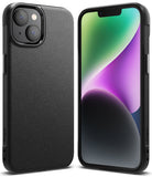 iPhone 14 Plus Case | Onyx - Black textured protective case shown from the back and front with a colorful abstract screen.