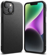 iPhone 14 Plus Case | Onyx - Black textured protective case shown from the back and front with a colorful abstract screen.