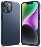 iPhone 14 Plus Case | Onyx - Navy blue textured protective case shown from the back and front on an iPhone 14 Plus.