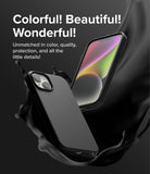 iPhone 14 Case | Silicone - Black iPhone 14 case floating amidst black liquid splashes with promotional text overlay.