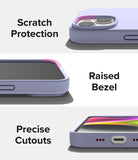 iPhone 14 Case | Silicone - Three views showing scratch protection, raised screen bezels, and precise port cutouts.