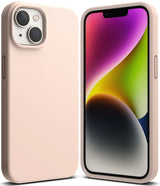 iPhone 14 Plus Case | Silicone - Light pink silicone case shown from the back and front on an iPhone 14 Plus.