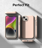 iPhone 14 Case | Silicone - Multiple views of a light pink silicone iPhone 14 case showing the front, back, and sides.