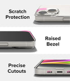 iPhone 14 Case | Slim - Three views showing scratch protection, raised bezels, and precise port cutouts on a clear case.