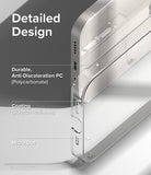 iPhone 14 Case | Slim - Close-up of a clear iPhone case highlighting polycarbonate material, scratch-resistant coating, and micro-dots.