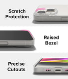 iPhone 14 Case | Slim - Close-ups showing scratch protection, raised bezels, and precise port cutouts on a clear phone case.