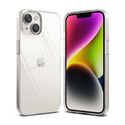 iPhone 14 Case | Slim - Front and back views of a clear, slim protective case on an iPhone 14 with a colorful screen.