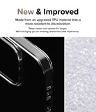 iPhone 15 Pro Max Case | Air - Clear phone case edge with micro-dot texture next to a pile of raw TPU plastic pellets.