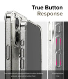 iPhone 15 Pro Max Case | Air - Clear glitter phone case showing detailed button cutouts for tactile response.