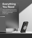 iPhone 15 Pro Max Case | Alles - Black phone case with a kickstand and MagSafe ring on a desk next to a computer monitor.
