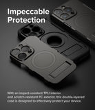 iPhone 15 Pro Max Case | Alles - Two black protective phone cases with integrated kickstands and MagSafe rings.