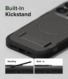 iPhone 15 Pro Max Case | Alles - Black phone case with a foldable kickstand, showing both open and closed positions.
