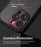 iPhone 15 Pro Max Case | Alles - Black phone case with a magenta-accented camera cutout featuring 1.2mm raised edges.