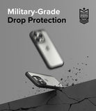 iPhone 15 Pro Max Case | Fusion Bold - iPhone 15 Pro Max in a black case hitting a concrete surface with debris, showing military-grade drop protection.