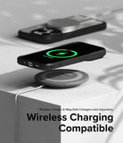 iPhone 15 Pro Max Case | Fusion Bold - Black phone case on a wireless charging pad showing a green charging icon.