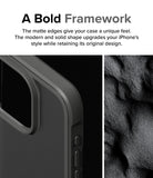 iPhone 15 Pro Max Case | Fusion Bold - Close-up of a matte gray phone case edge next to a textured, sand-like surface.