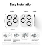 iPhone 15 Pro Max | Camera Protector Glass [2 Pack] - iPhone 15 Pro Max | Camera Protector Glass - Installation diagram showing front, back, and side views with four steps.