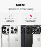 iPhone 15 Pro Max | Camera Protector Glass [2 Pack] - Compatibility chart showing phone cases with and without covers.
