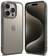 iPhone 15 Pro Max Case | Fusion Bold - Front and back view of a gray iPhone 15 Pro Max in a matte, protective phone case.