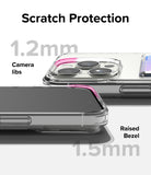 iPhone 15 Pro Max Case | Fusion Card - Clear phone case showing 1.2mm camera lens protection and 1.5mm raised screen bezel.