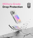 iPhone 15 Pro Max Case | Fusion Card - Clear phone case with card slot hitting a cracked surface, showing drop protection.