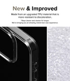iPhone 15 Pro Max Case | Fusion - Clear phone case corner detail next to a pile of raw TPU plastic pellets.