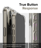 iPhone 15 Pro Max Case | Fusion - Close-up of clear phone case buttons with notch-cutouts for tactile response.