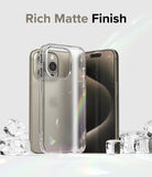 iPhone 15 Pro Max Case | Fusion - Clear phone case with matte finish and rainbow light refraction, surrounded by ice cubes.