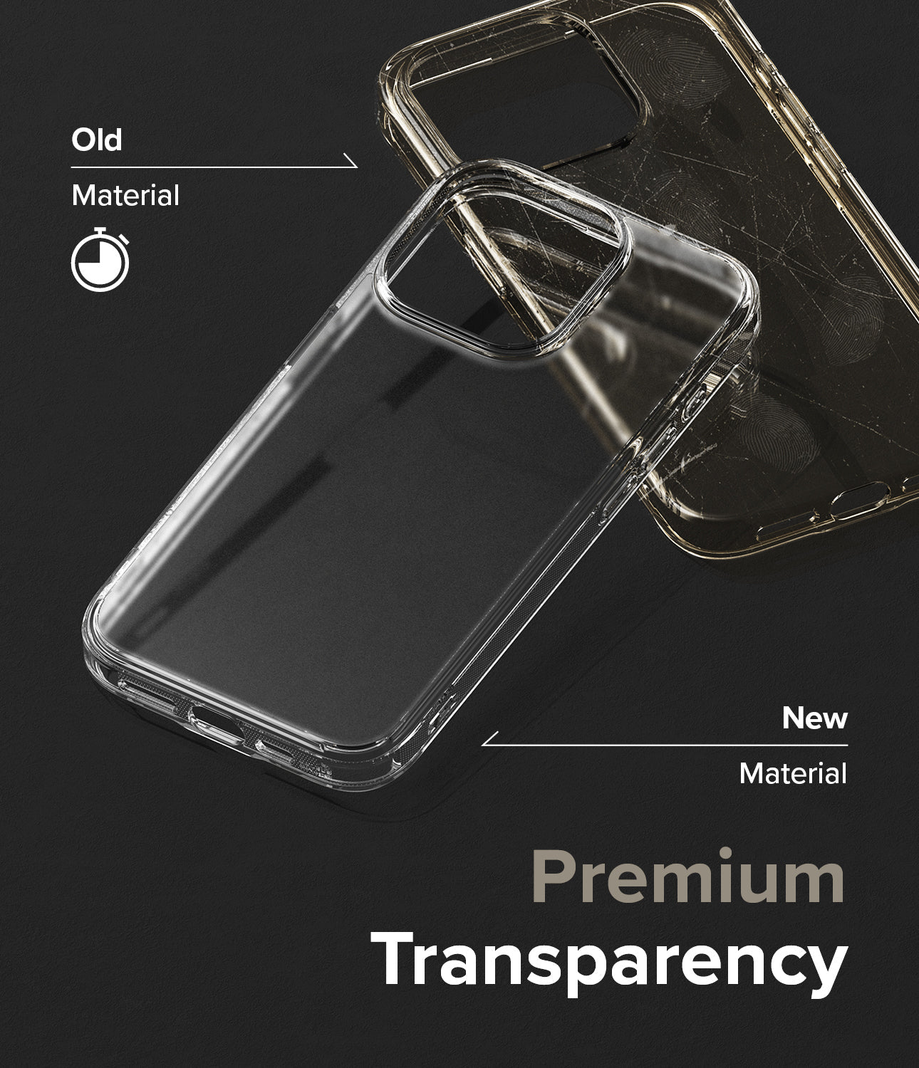 iPhone 15 Pro Max Case | Fusion - Comparison of a yellowed, scratched old case and a clear, premium new phone case.